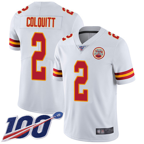 Youth Kansas City Chiefs #2 Colquitt Dustin White Vapor Untouchable Limited Player 100th Season Football Nike NFL Jersey